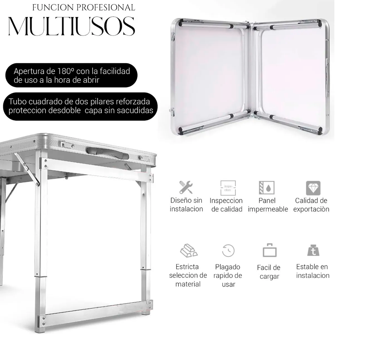 Mesa Plegable Tipo Portafolio 1.20m Resistente Exterior