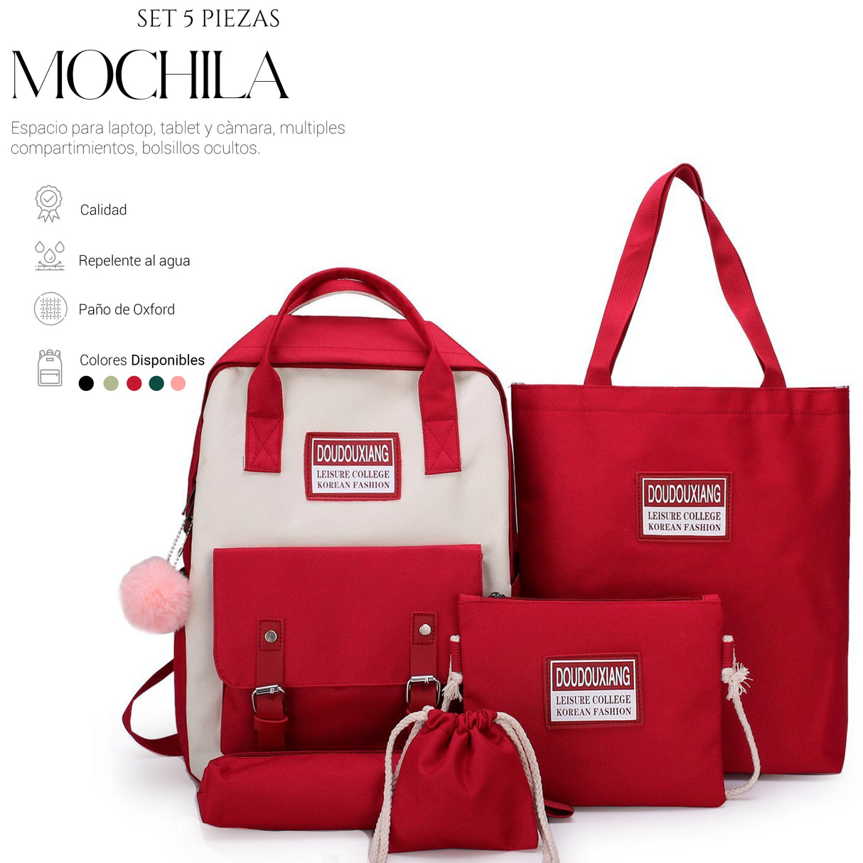 Mochilas Set 5 Pzs Escolar Bolsas Lapicera