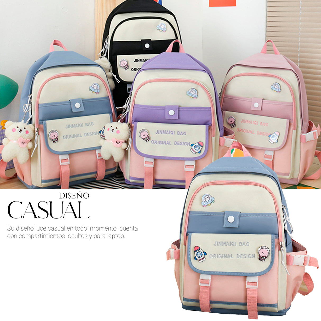 Mochila Set Escolar Bolsa Lapicera Juvenil Laptop 1 Sku 200