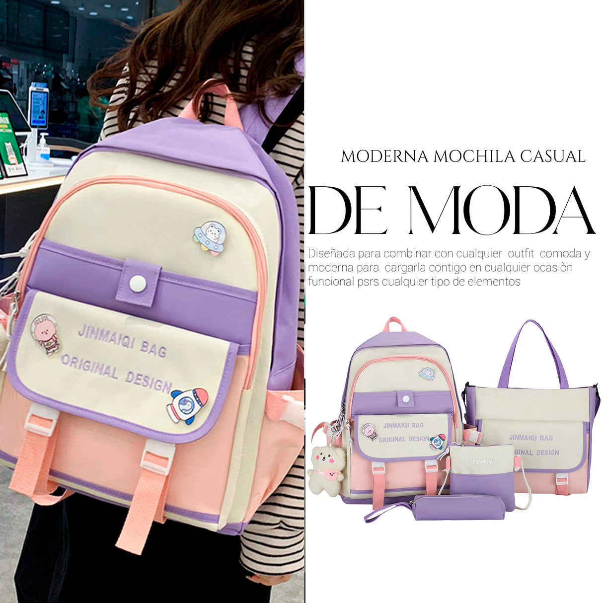 Mochila Set Escolar Bolsa Lapicera Juvenil Laptop 1 Sku 200