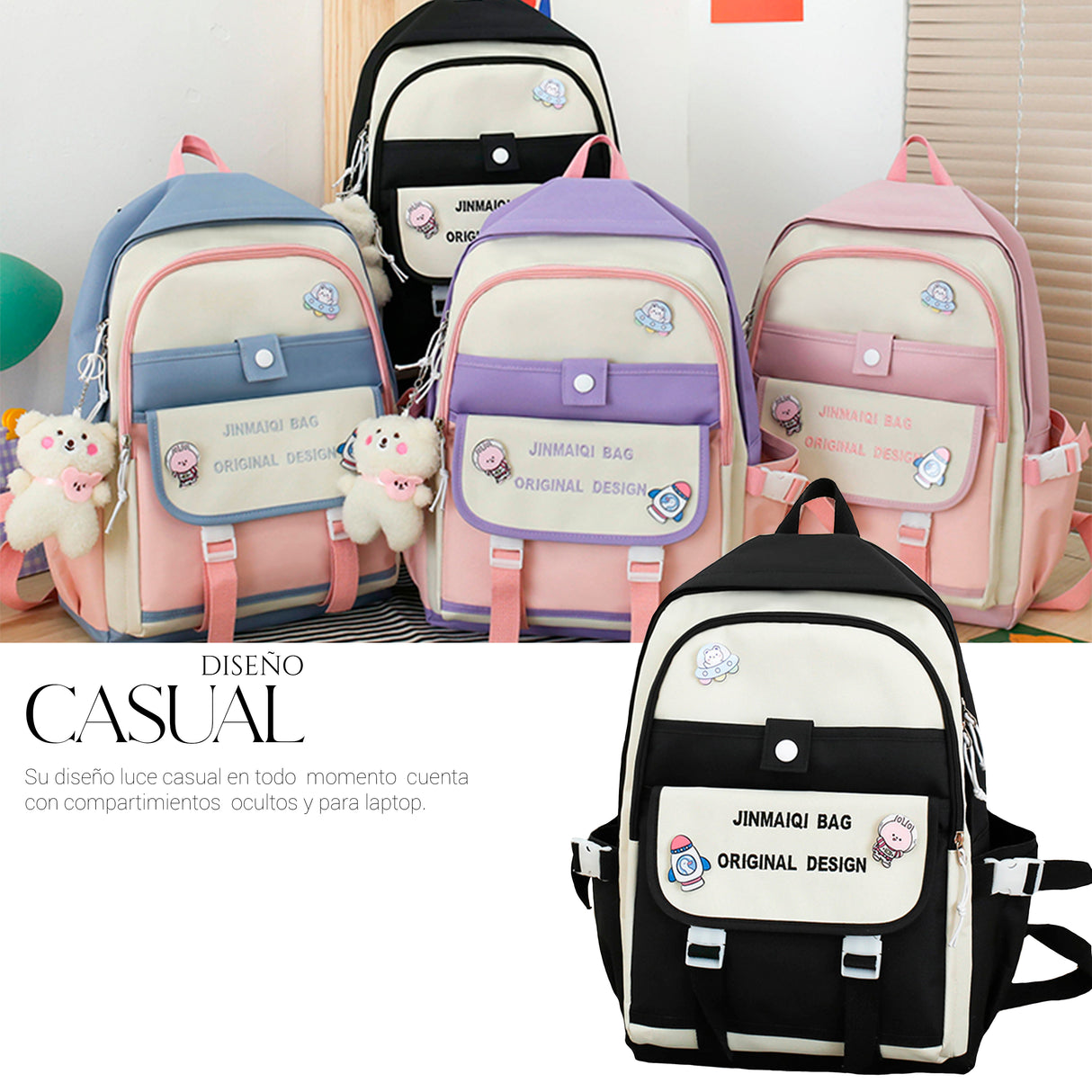 Mochila Set Escolar Bolsa Lapicera Juvenil Laptop 1 Sku 200