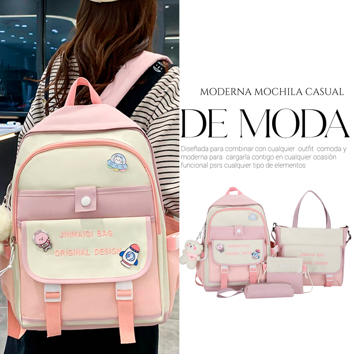 Mochila Set Escolar Bolsa Lapicera Juvenil Laptop 1 Sku 200