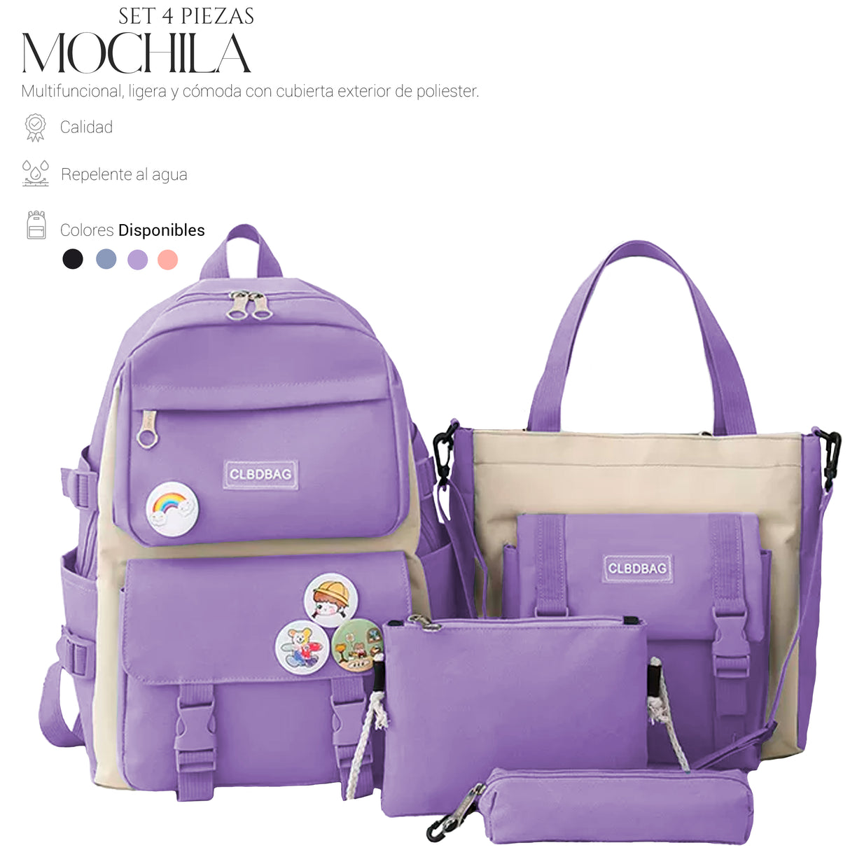 Mochilas Set 4 Pzs Escolar Bolsas Lapicera