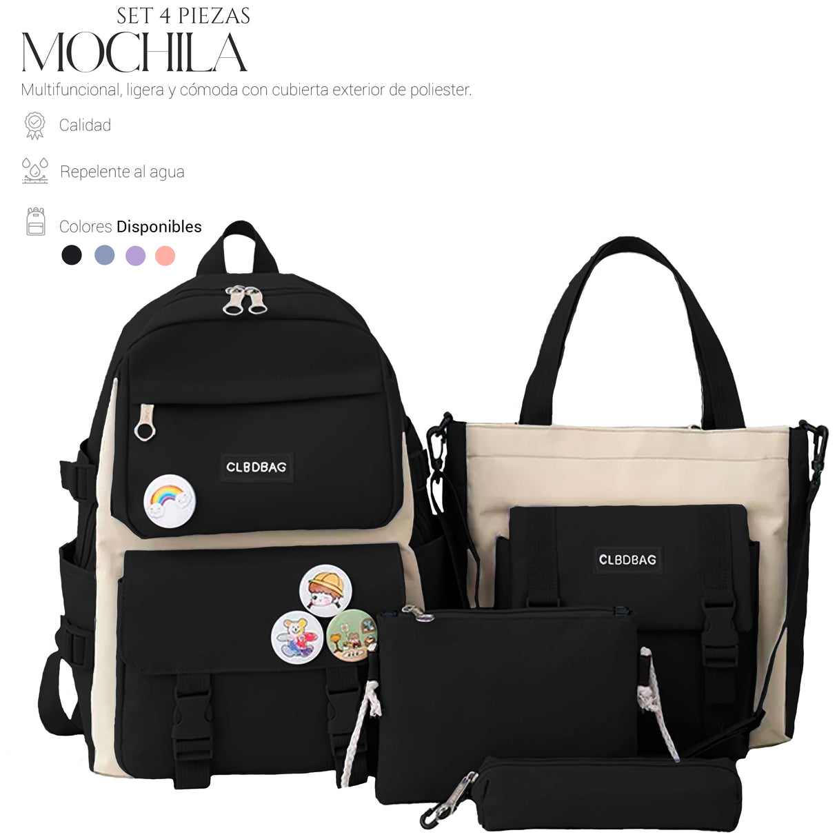 Mochilas Set 4 Pzs Escolar Bolsas Lapicera