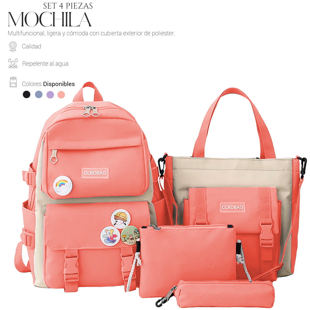 Mochilas Set 4 Pzs Escolar Bolsas Lapicera