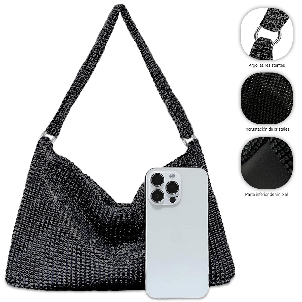 Bolso De Mano Con Pedrería De Cristales Brillantes De Noche