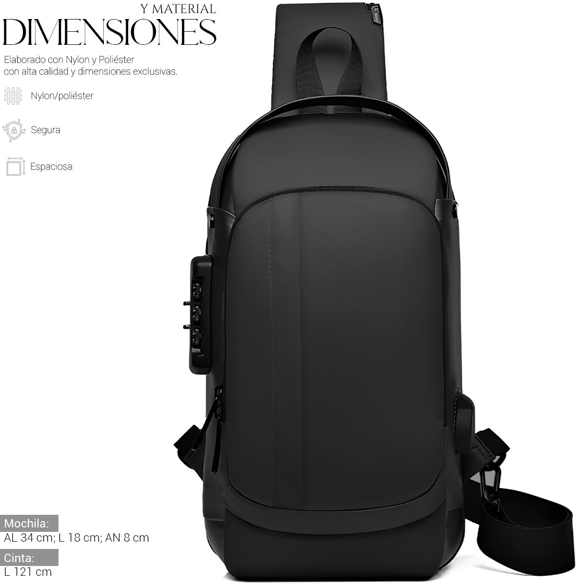 Mochila Bandolera Cruzada Pechera Antirrobo Tipo Piel Con Entrada Usb
