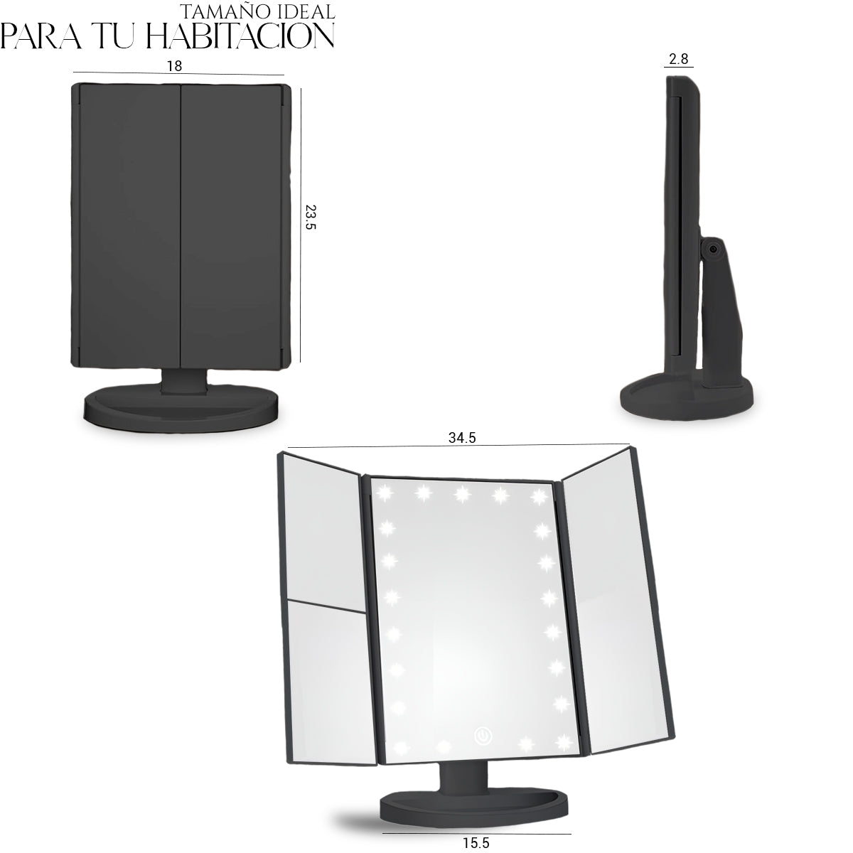 Espejo De Maquillaje Led Con Pantalla Táctil Rotacion 360