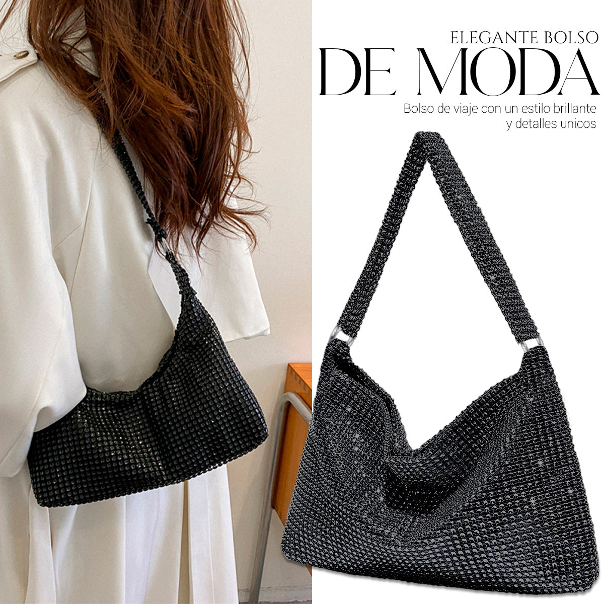 Bolso De Mano Con Pedrería De Cristales Brillantes De Noche