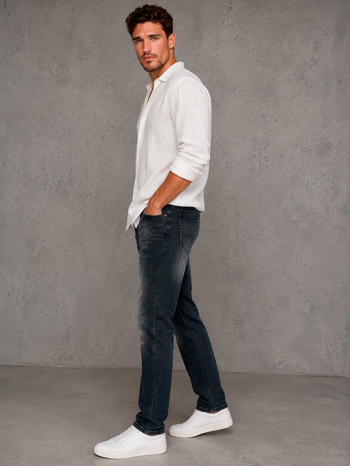 Jeans Hombre Slim Fit Azul Oscuro Deslavado Vintage Mezclilla Stretch Pantalón De Mezclilla Ajustado