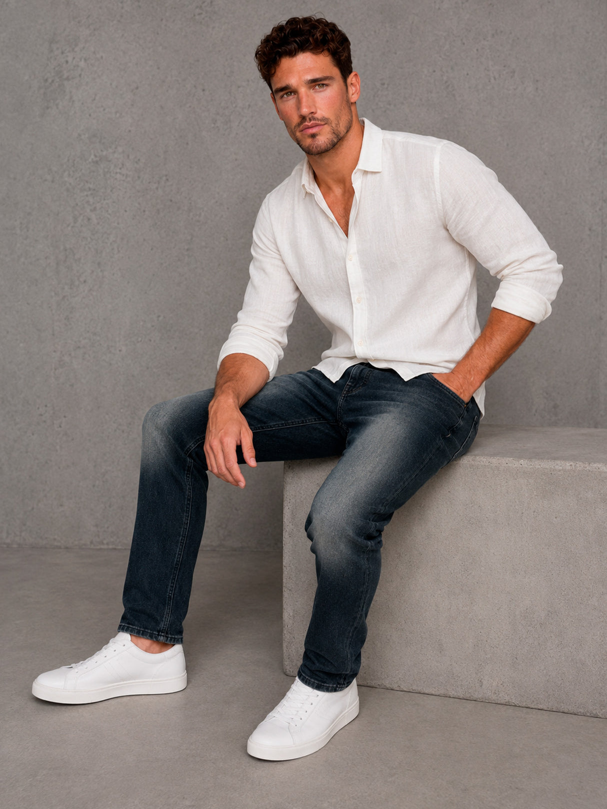 Jeans Hombre Slim Fit Azul Oscuro Deslavado Vintage Mezclilla Stretch Pantalón De Mezclilla Ajustado