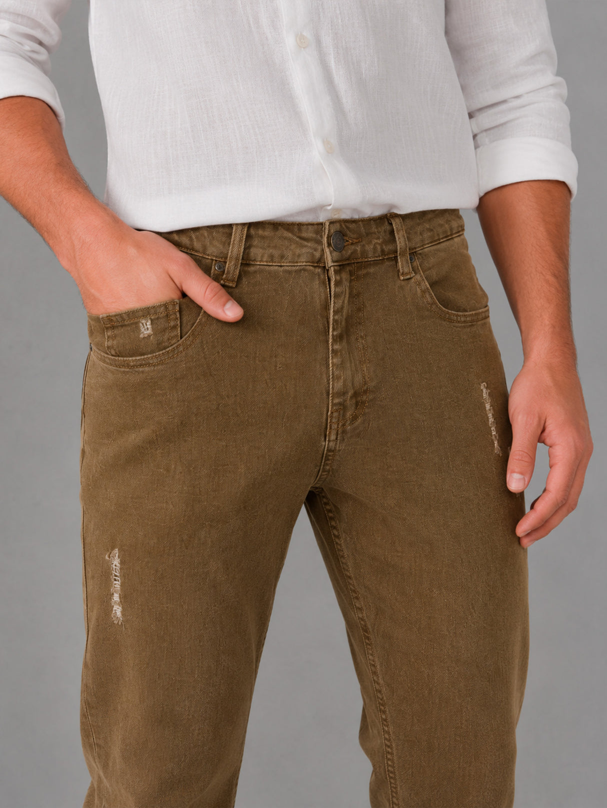 Jeans Hombre Slim Fit Café Camel Mezclilla Stretch Pantalón Mezclilla Mayoreo