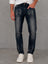 Jeans Hombre Slim Fit Azul Oscuro Deslavado Vintage Mezclilla Stretch Pantalón De Mezclilla Ajustado