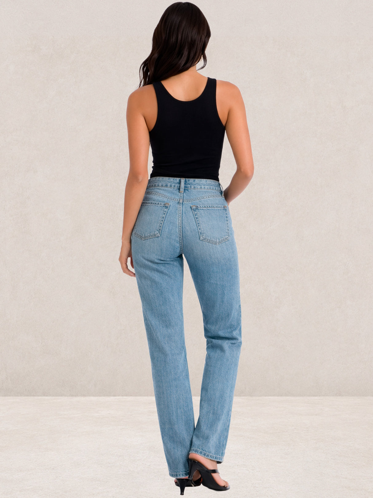 Pantalón Mezclilla Azul Marino Recto Ancho Tiro Alto con Brillo Demin Mujer Jeans Mayoreo