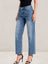 Pantalón Mezclilla Azul Jaspeado Recto Ancho Tiro Alto Demin Mujer Jeans