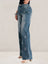 Pantalón Mezclilla Azul Navi Recto Ancho con Brillos Tiro Alto Demin Mujer Jeans