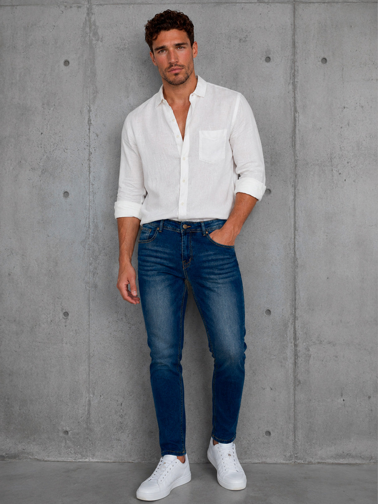 Jeans Hombre Slim Fit Mezclilla Stretch Pantalón De Mezclilla Azul Clásico Deslavado Mayoreo