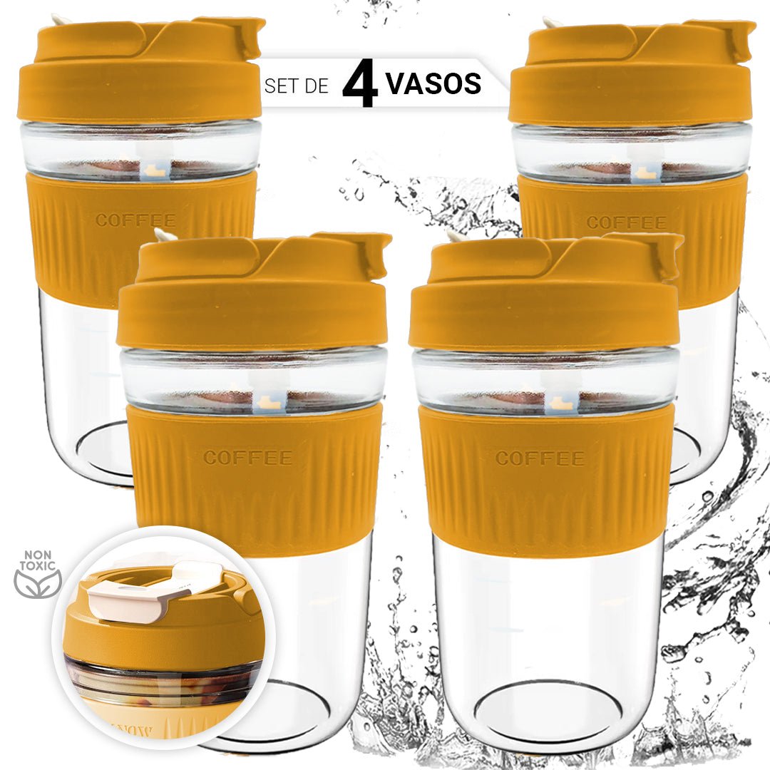 Set De 4 Pz Vaso Termo Portátil Antiderrame Multifuncional 1 Sku 163