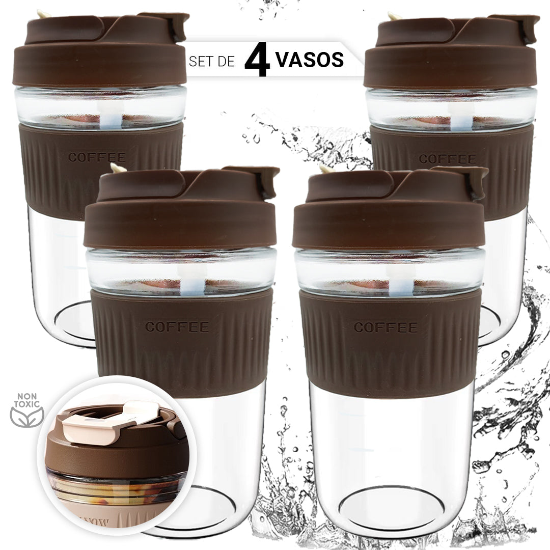 Set De 4 Pz Vaso Termo Portátil Antiderrame Multifuncional 1 Sku 163