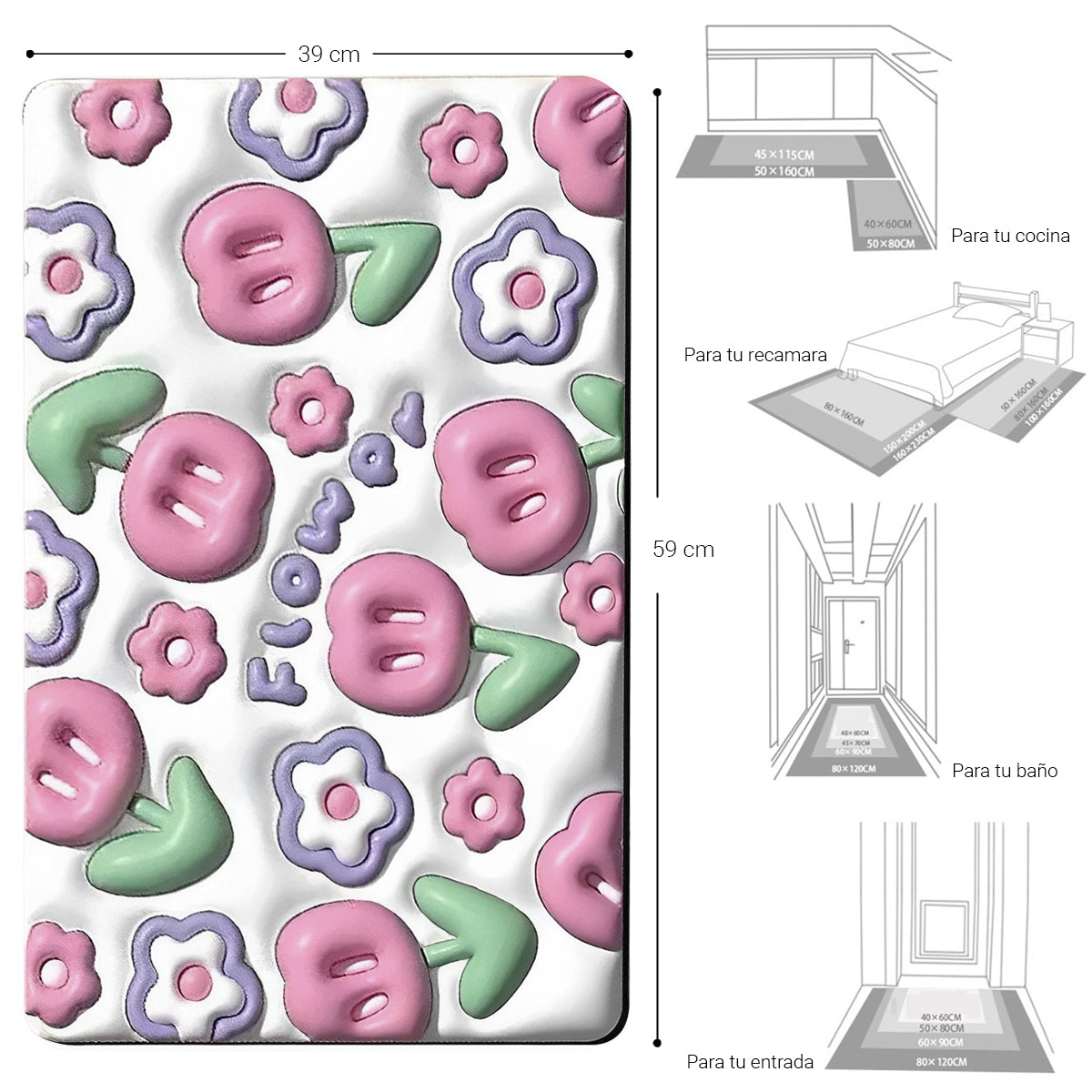 Tapete Baño Suave Alfombra Baño Absorbente Antiderrapante