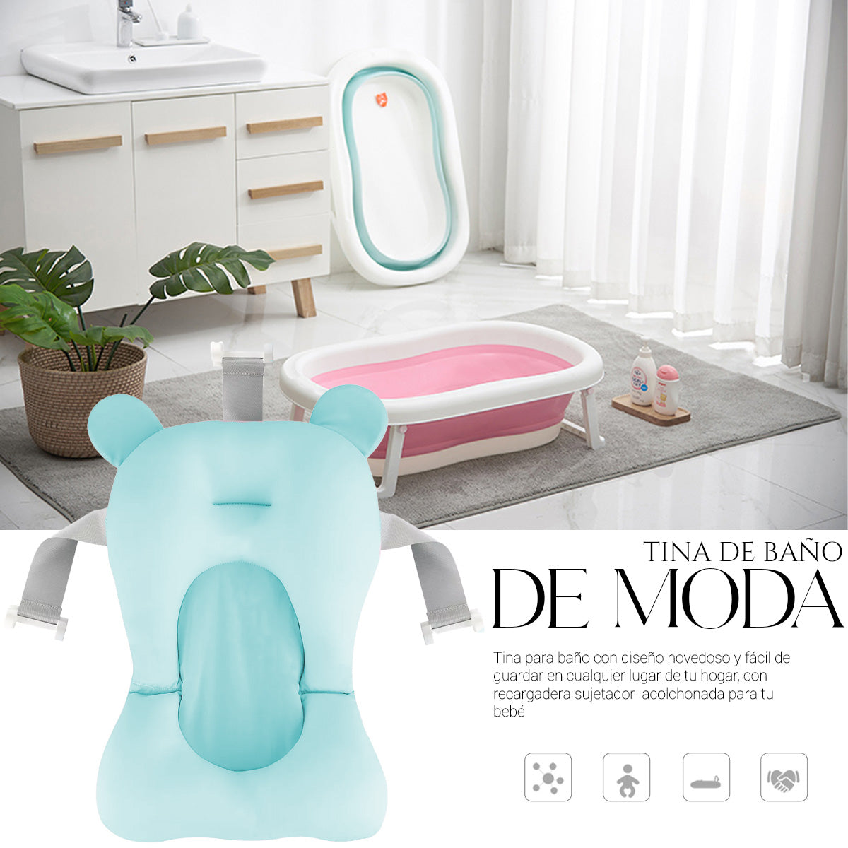 Tina Bañera Para Bebe Plegable Con Medidor De Tem Y Soporte