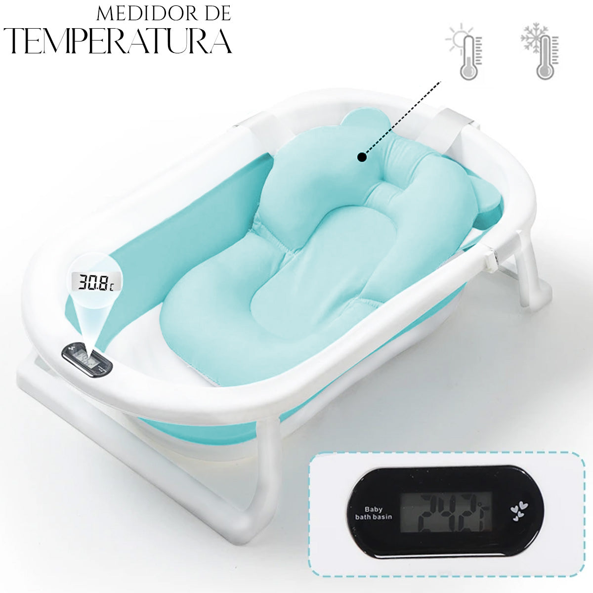 Tina Bañera Para Bebe Plegable Con Medidor De Tem Y Soporte