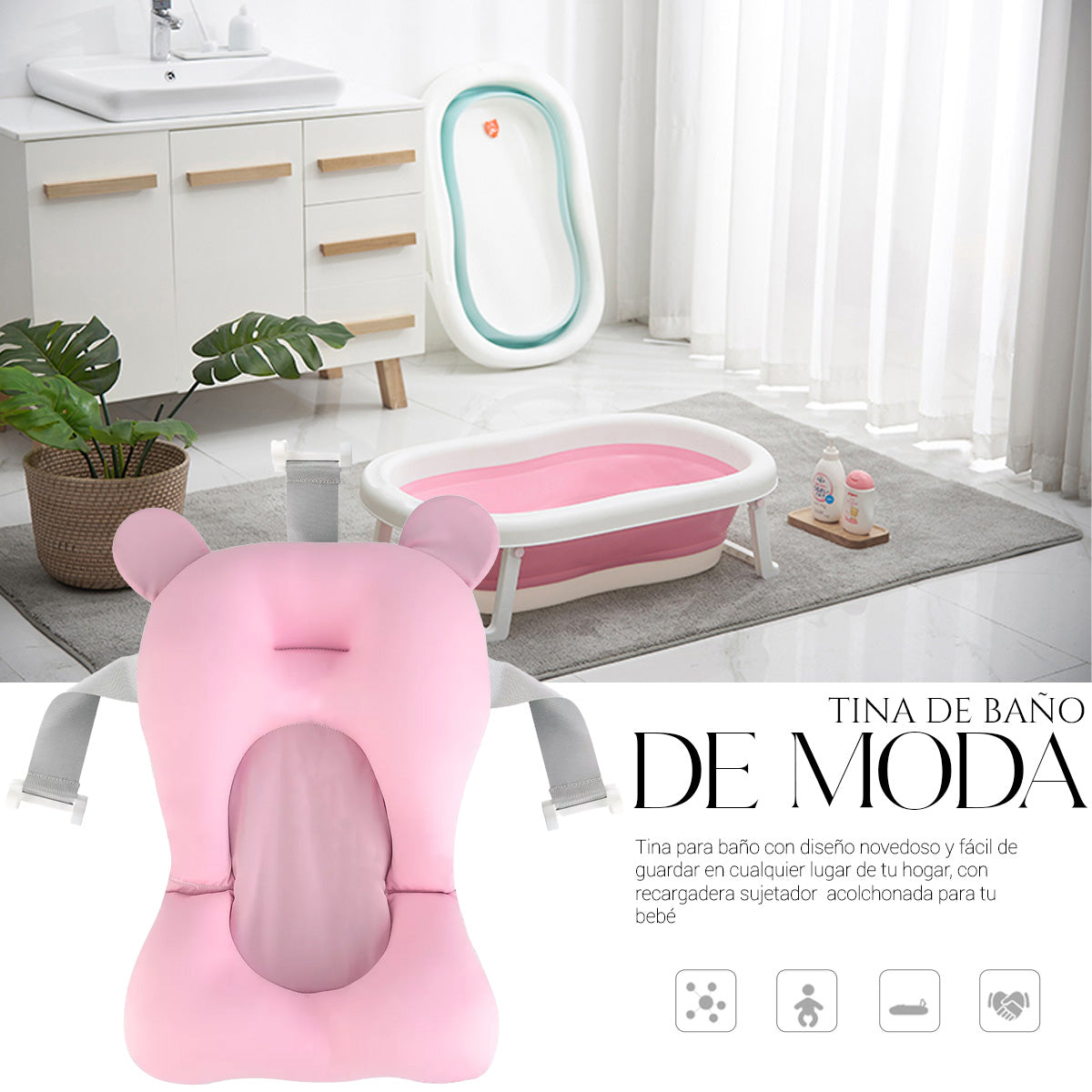 Tina Bañera Para Bebe Plegable Con Medidor De Tem Y Soporte