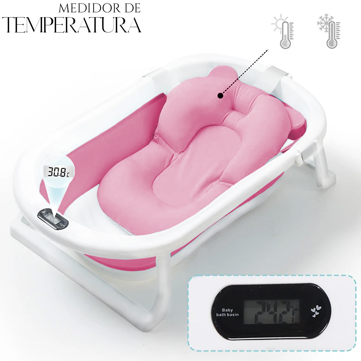 Tina Bañera Para Bebe Plegable Con Medidor De Tem Y Soporte