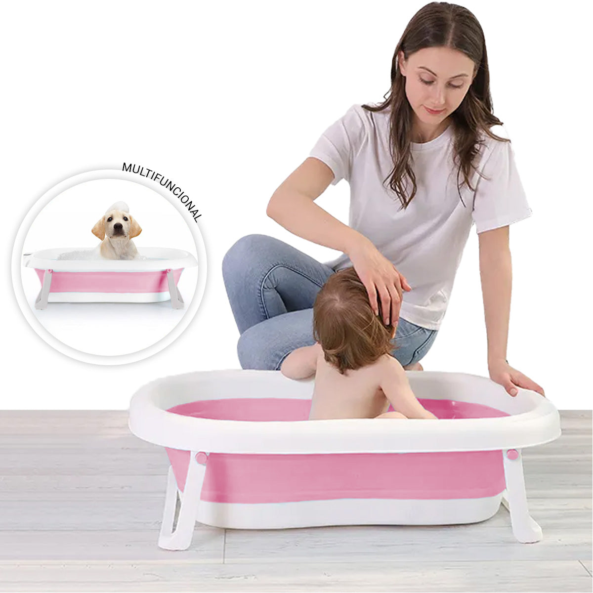 Tina Bañera Para Bebe Plegable Con Medidor De Tem Y Soporte